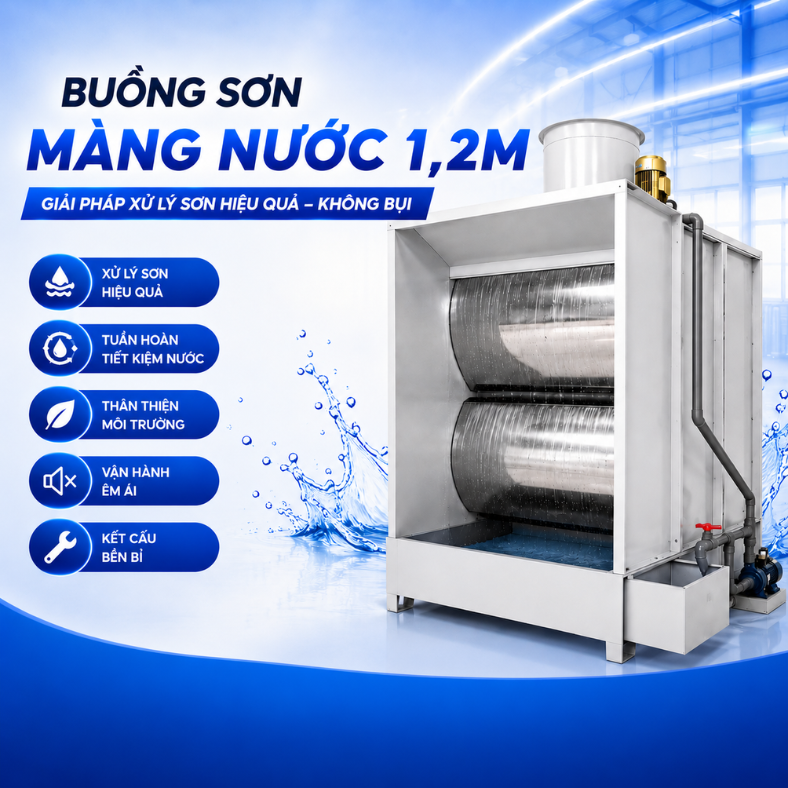 Buồng sơn màng nước 1,2m dùng trong xưởng sản xuất