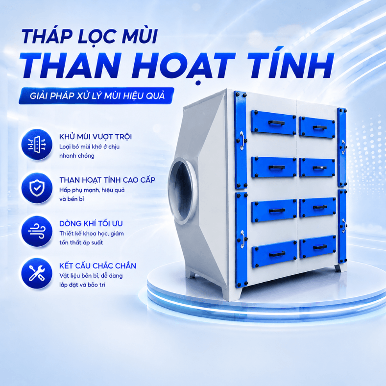 Hệ thống tháp sơn xử lý mùi và bụi trong xưởng sản xuất