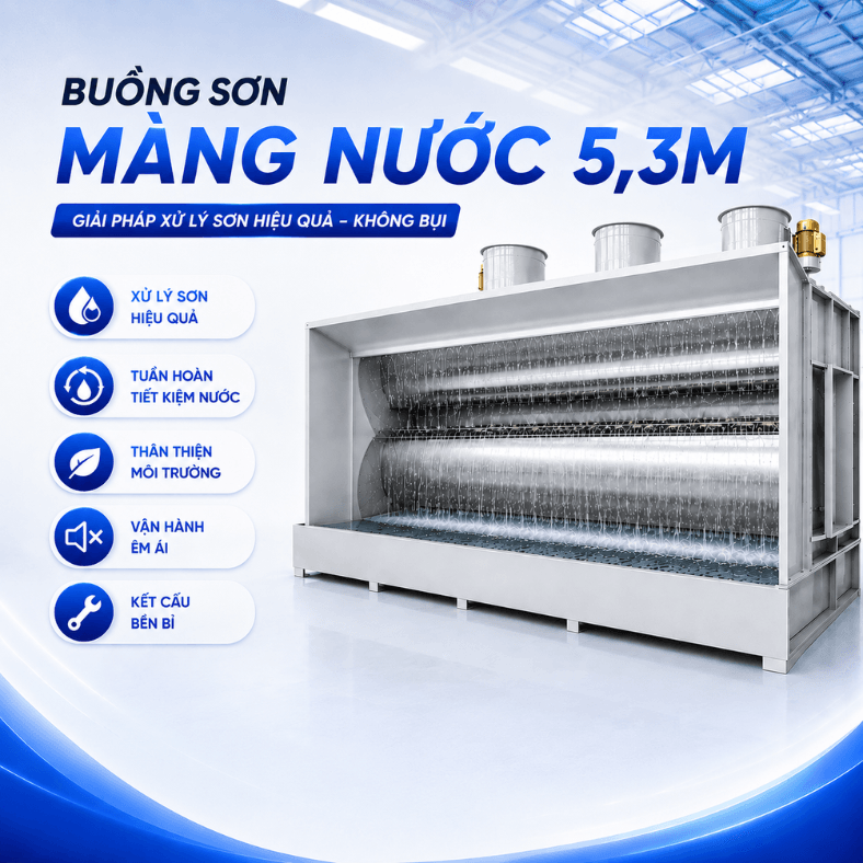 Buồng sơn màng nước 5,3m phục vụ sản xuất công nghiệp liên tục
