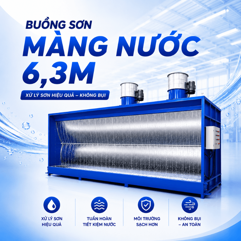 Hệ thống buồng sơn màng nước 6,3m vận hành ổn định lâu dài