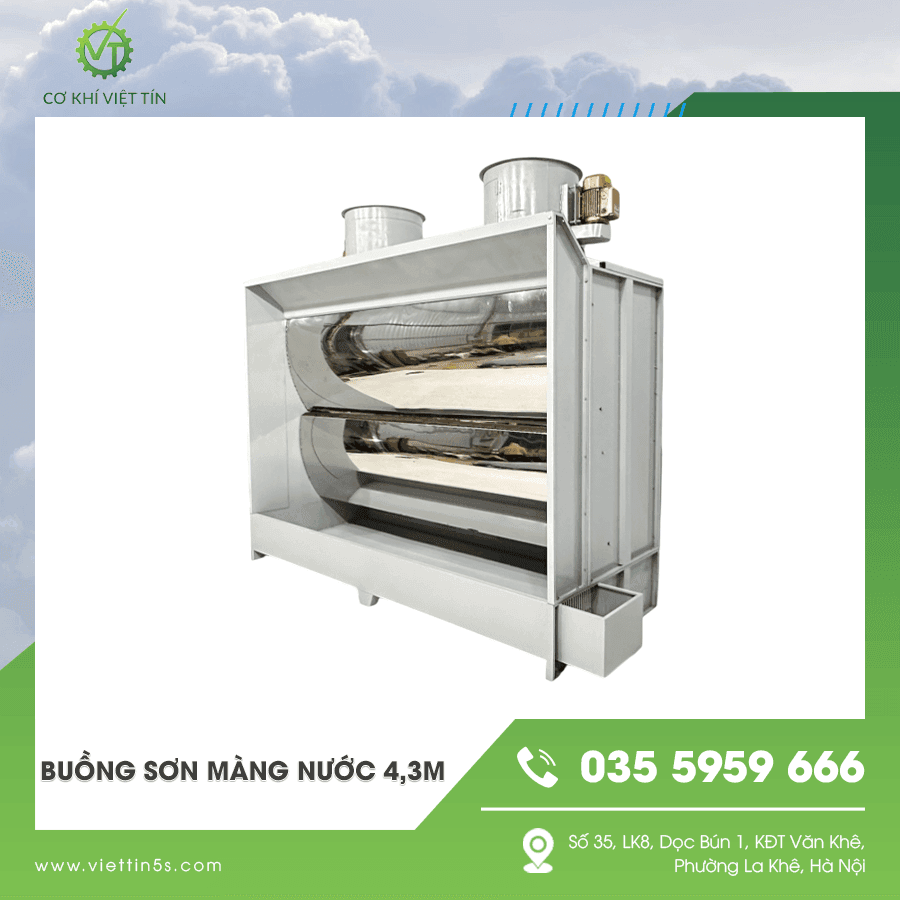 Buồng sơn màng nước 4,3m hỗ trợ kiểm soát không khí khu vực sơn Buồng sơn màng nước 4,3m hỗ trợ kiểm soát không khí khu vực sơn